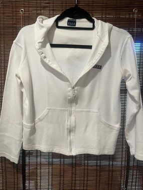 Elle White Teddy Zip-Up Hoodie with Kangaroo Pockets